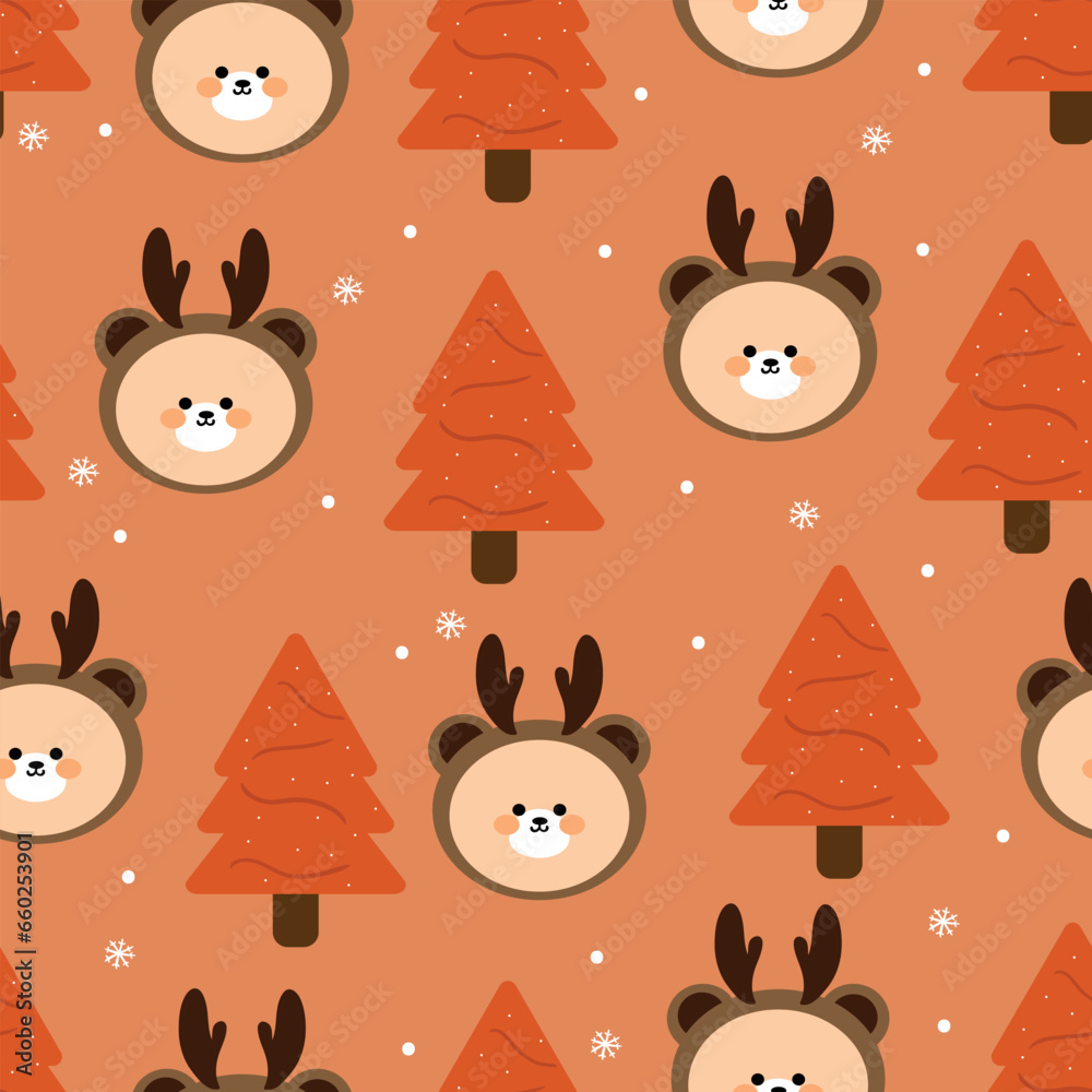Cute cartoon bears and christmas trees seamless pattern, with Christmas illustrations. cute animal wallpaper for gift wrapping paper Cute cartoon bears and christmas trees seamless pattern, with Christmas illustrations. cute animal wallpaper for gift wrapping paper