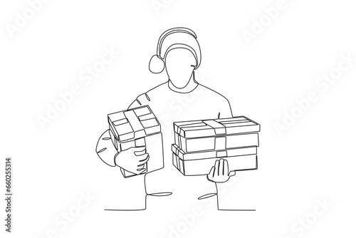 A man gets a lot of gifts. Boxing day one-line drawing