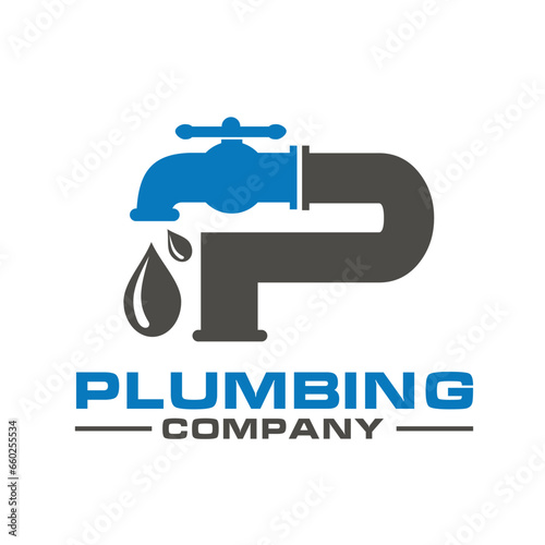 letter P with water faucet plumbing.