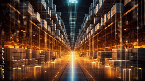 The digital warehouse of the future Smart logistics, e-commerce, modern industry © Suralai