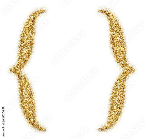 Gold glitter curly brackets symbol isolated on transparent background. This is a part of a set which also includes letters and numbers 