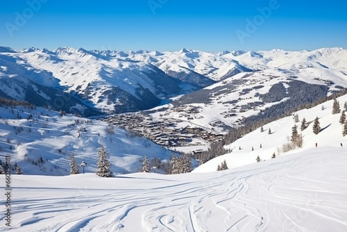 France, Savoie, Meribel, Les 3 Vallees, ski slopes. Generative AI