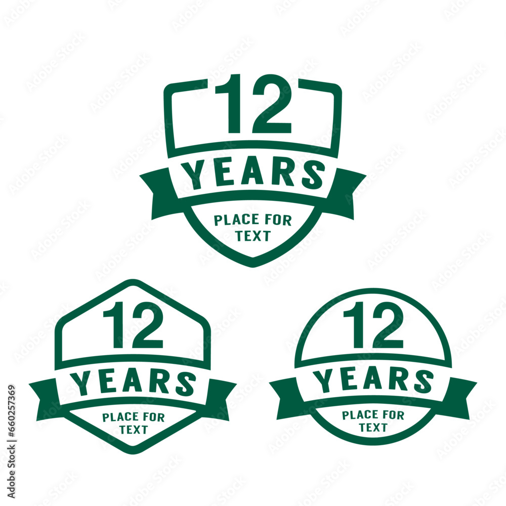 12 years anniversary celebration logotype. 12th anniversary logo collection. Set of anniversary design template. Vector illustration.