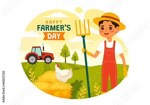 Happy Farmers' Day Vector Illustration on December 23 Rice Fields and Farmers Suitable for Poster or Landing Page in Flat Cartoon Background Design