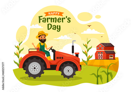 Happy Farmers' Day Vector Illustration on December 23 Rice Fields and Farmers Suitable for Poster or Landing Page in Flat Cartoon Background Design