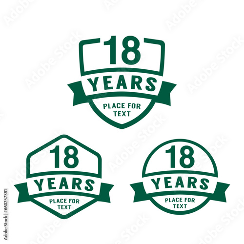 18 years anniversary celebration logotype. 18th anniversary logo collection. Set of anniversary design template. Vector illustration.