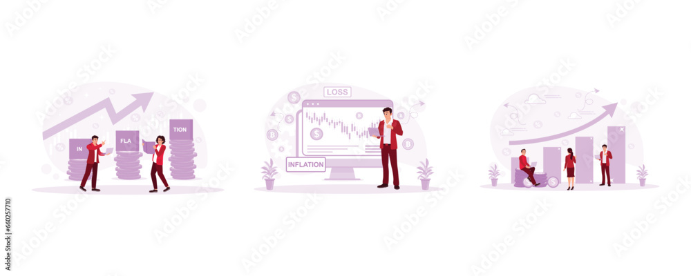 Businessman working with laptop. Tired and a lot of work. Frustrated because of many problems. Frustrated concept. set trend modern vector flat illustration Businessman working with laptop. Tired and a lot of work. Frustrated because of many problems. Frustrated concept. set trend modern vector flat illustration