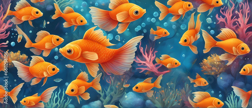 Goldfishes swimming in aquarium.