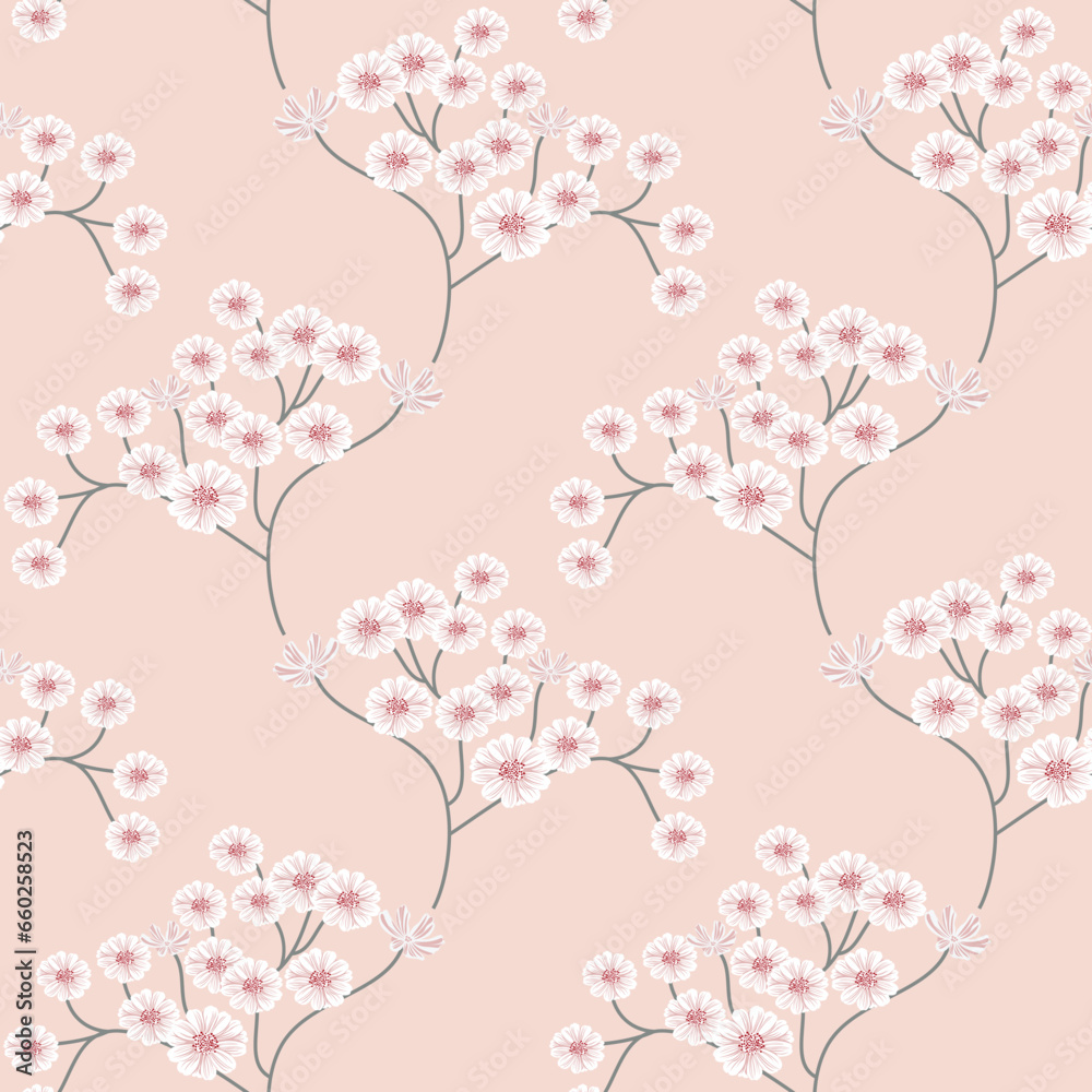 Fototapeta premium seamless vector flowers pattern pink background