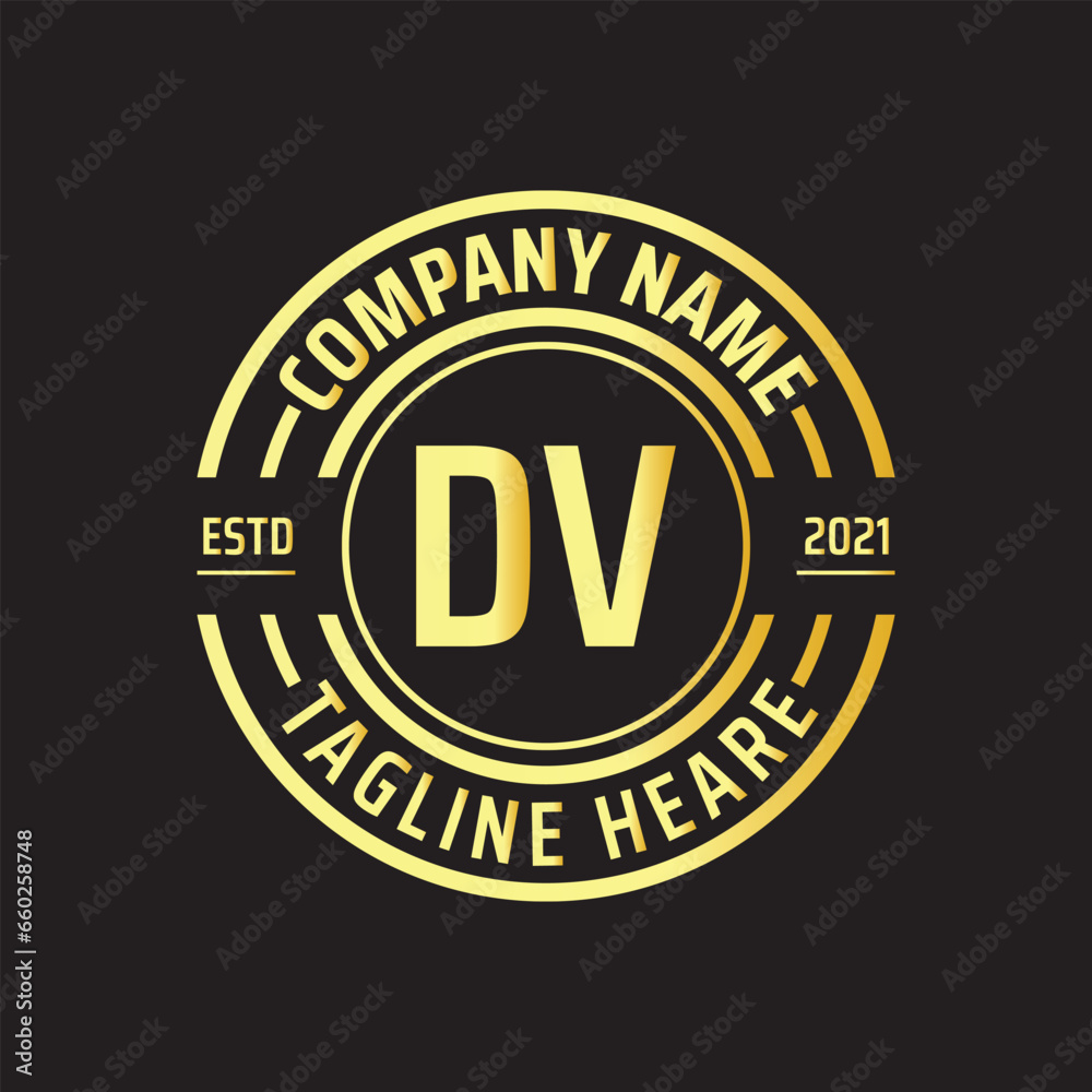 Professional simple Letter DV Circle Luxury Gold Color Vector Logo Template