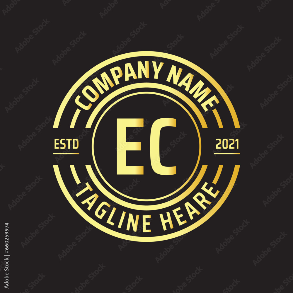 Professional simple Letter EC Circle Luxury Gold Color Vector Logo Template