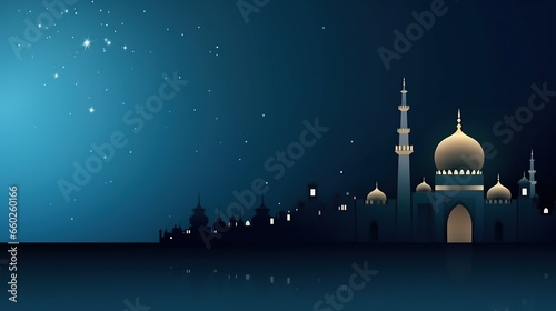 Ramadan Kareem background. Mosque silhouette background, Islamic design greeting card © @_ greta