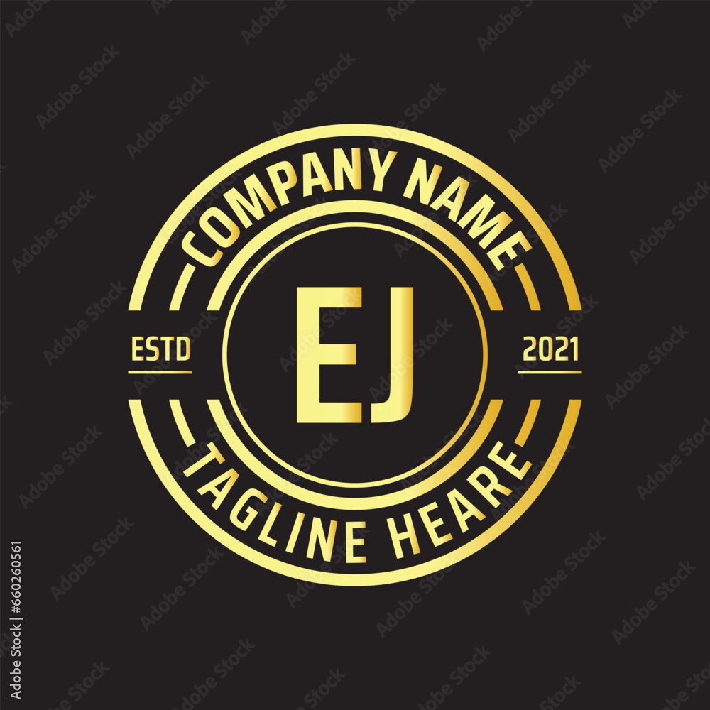 Professional simple Letter EJ Circle Luxury Gold Color Vector Logo Template