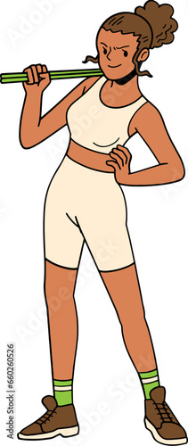 Woman doing poundfit dance workout cartoon illustration