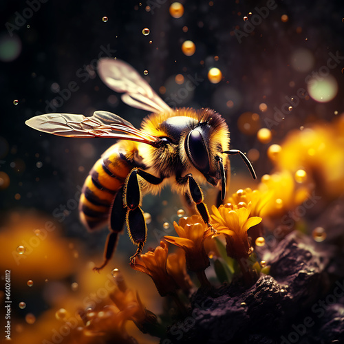 Ultra Close-Up Macro Shot of Honeybee, High-quality Image of Honeybee, Generative Ai. © Sajal.savar