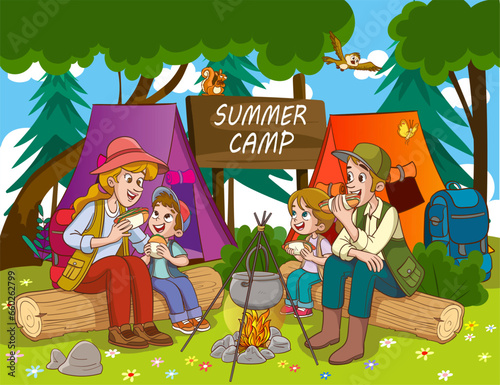 vector illustration of family camping