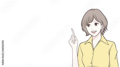 説明をする女性のイラスト