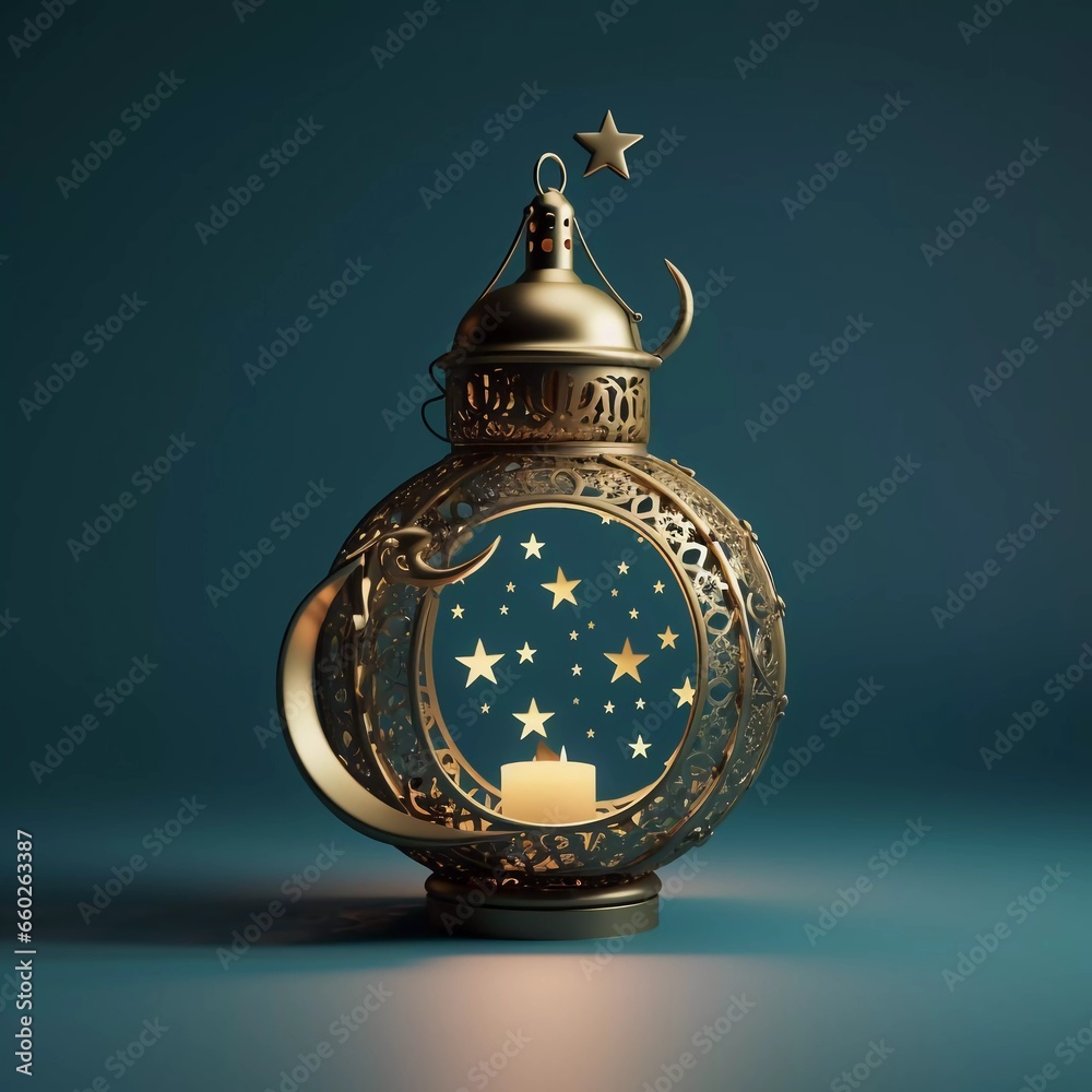 Ramadan poster with beautiful lantern decoration photo