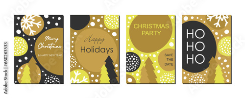 Set of elegant christmas greeting cards, abstract vector illustration with lettering and eye-catching design for marketing, voucher, invitation