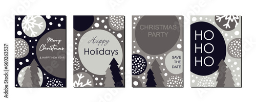 Set of christmas greeting cards, abstract vector illustration with lettering and eye-catching design for marketing, voucher, invitation