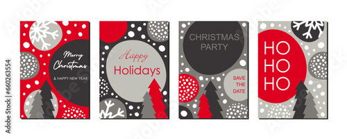 Set of christmas greeting cards, abstract vector illustration with lettering and eye-catching design for marketing, voucher, invitation