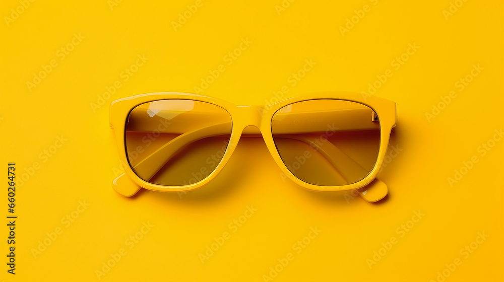 Stylish sunglasses on yellow background. Generative AI Stylish sunglasses on yellow background. Generative AI