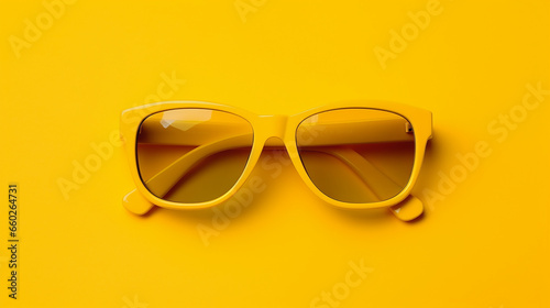 Stylish sunglasses on yellow background. Generative AI
