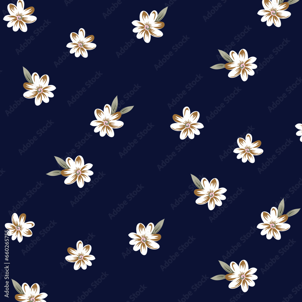 Fototapeta premium seamless vector small flower design pattern on navy background