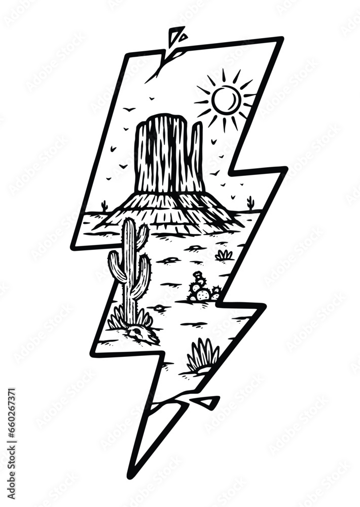 lightning bolt shape with desert view