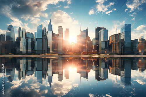 a photo of modern skyscrapers in the sky