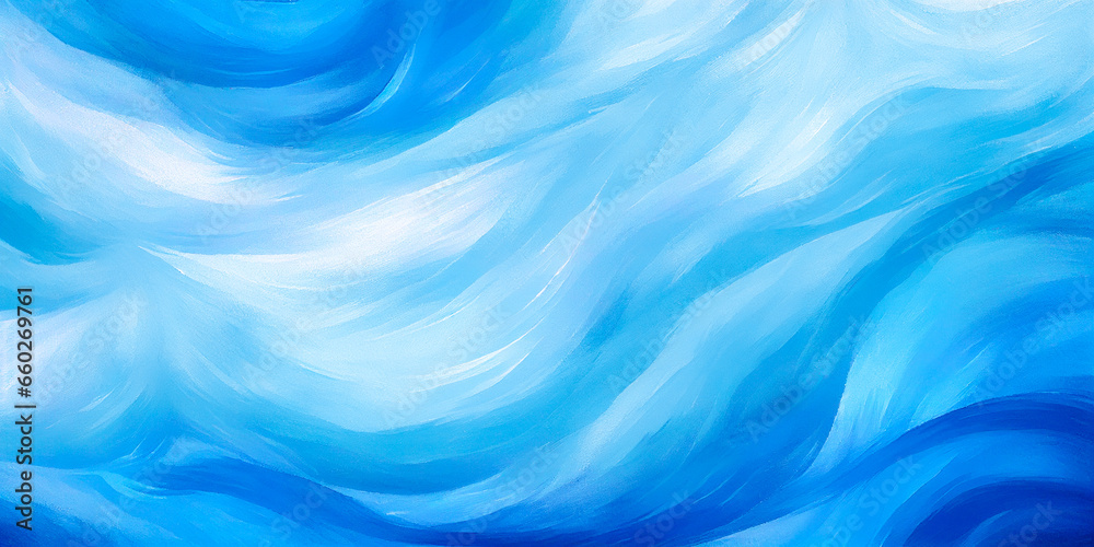 Abstract blue gradient acrylic paint wavy grunge texture background. Navy waves watercolor brushstrokes texture. Minimalist art ocean backdrop for web mobile. Winter snow weather copy space banner