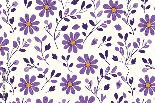 Purple flower pattern. Whimsical, seamless design for kids' nursery or all-over print. Generative AI