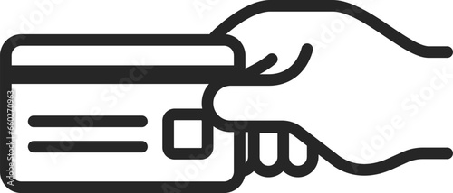 クレジットカードを持つ手のアイコン（線画）のイラスト