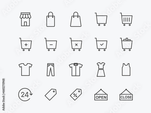 Shopping icon set. E-commerce thin line icons in vector format