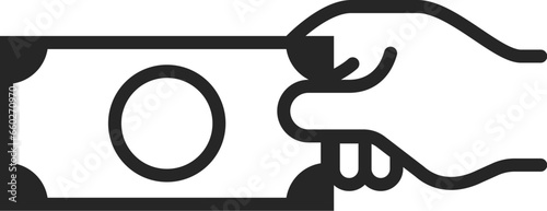 紙幣を持つ手のアイコン（線画）のイラスト