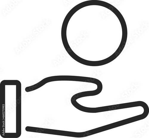 手の上のコインのアイコン（線画）のイラスト