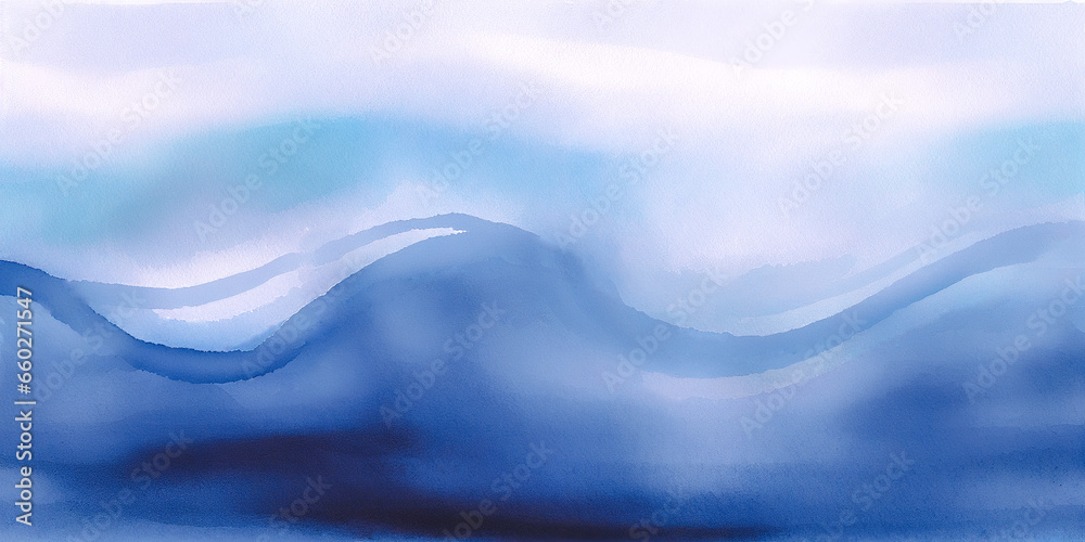 Wavy Wayte Rtexture Abstract ocean wave watercolor texture. Blue and white isolated water ...