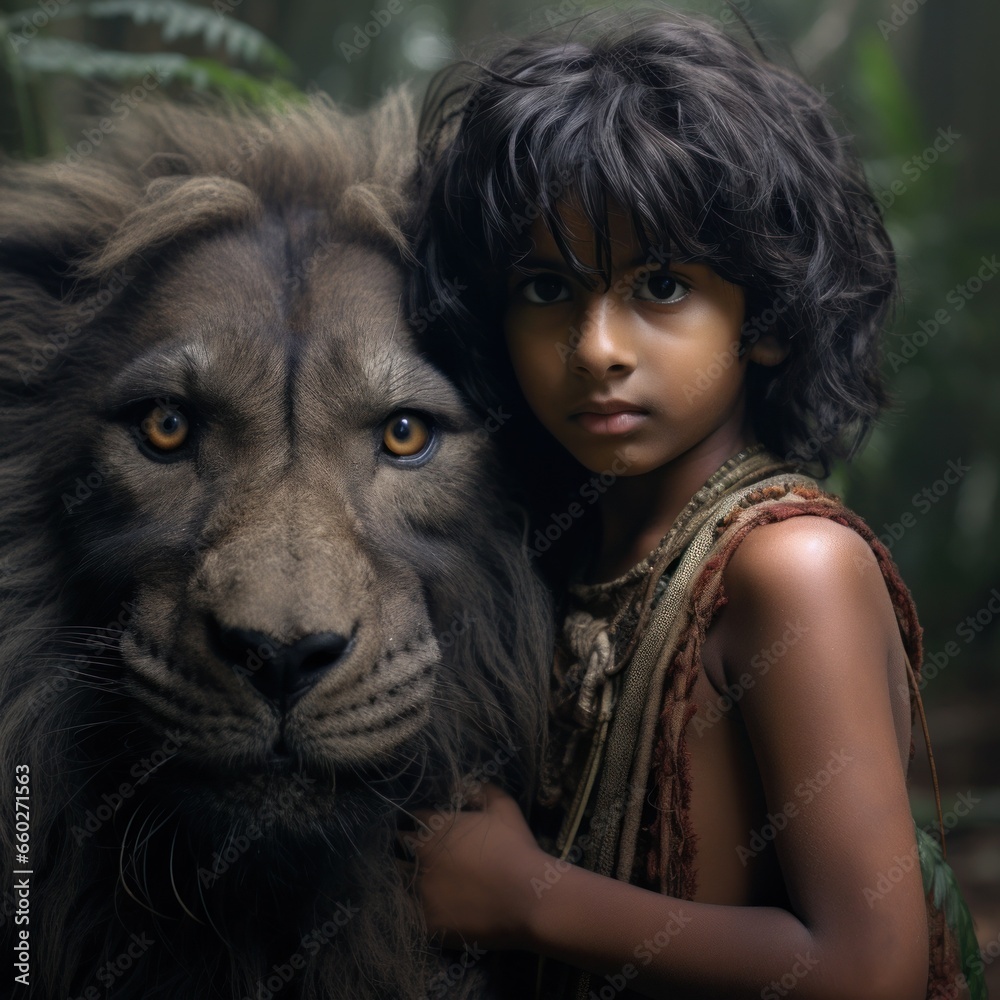 portrait of a girl with a lion portrait of a girl with a lion