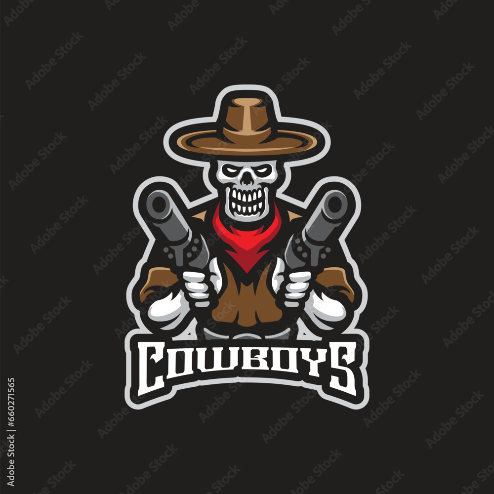 Cowboy mascot logo design vector with modern illustration concept style for badge, emblem and t shirt printing. Skull cowboy illustration for sport and esport team.