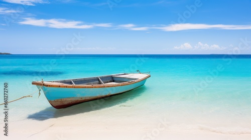 Small boat with beach background © @_ greta