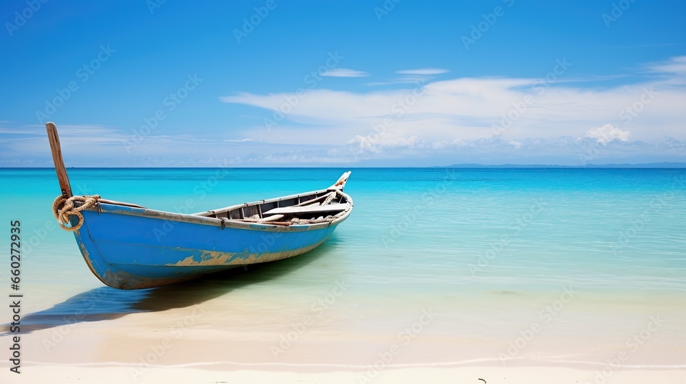 Small boat with beach background Small boat with beach background