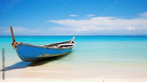 Small boat with beach background