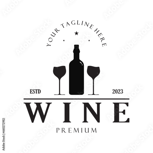 Wine logo with wine glasses and bottles.for night clubs,bars,cafe and wine shops.