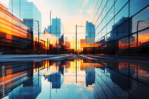an image of buildings reflecting the sun and sunset © Food gallery