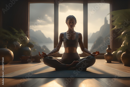 person meditating in yoga position. Generative AI