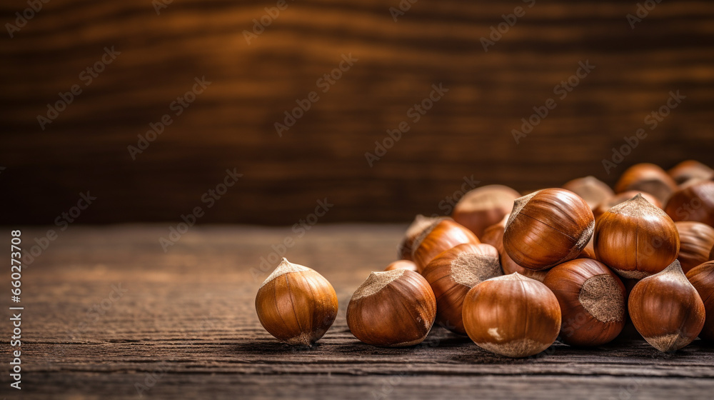 Hazelnuts Photography on Wooden Background with Copy Space Hazelnuts Photography on Wooden Background with Copy Space