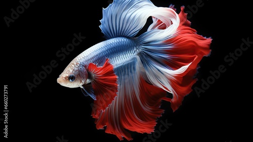 Small fish, Siamese fighting fish, Red fighting fish isolated on black background .Generative AI