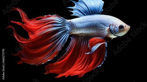 Small fish, Siamese fighting fish, Red fighting fish isolated on black background  .Generative AI photo