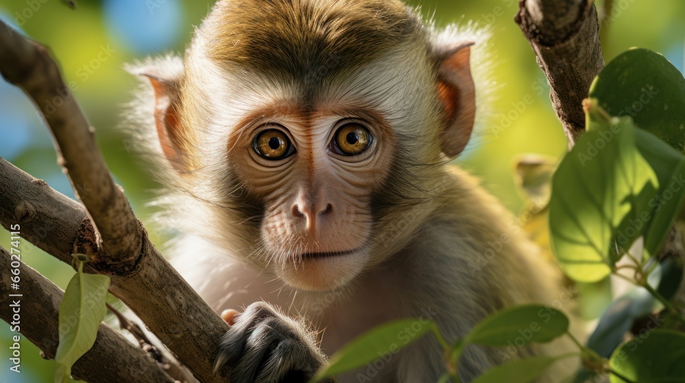 Fototapeta premium A charming monkey thrives in Thailands