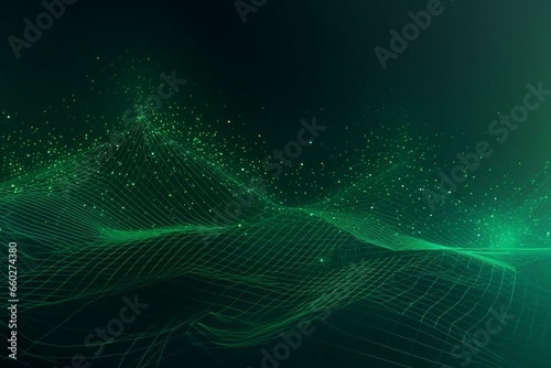 Green backdrop with abstract points and lines showcasing texture technology and big data visualization. Generative AI